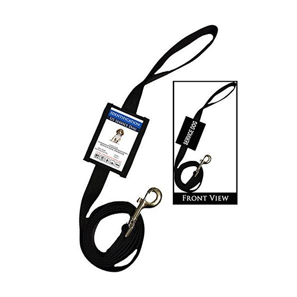 S.A. Shop Improved Adjustable Service Animal Leash with Detachable Id Card Holder Plus Seat Belt Clip