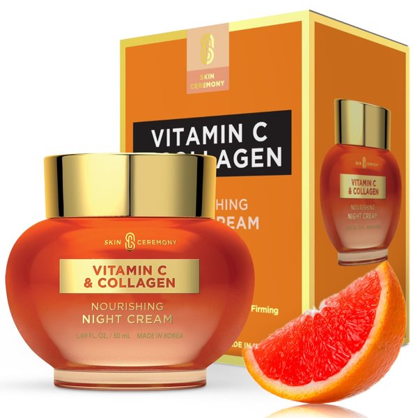 Skin Ceremony Vitamin C & Collagen Face Moisturizer - Anti-Aging, Skin Tightening, Reduce Wrinkles, Skin Brightening Night Cream - Cruelty Free Korean Skin Care For All Skin Types - 1.69 Fl. oz