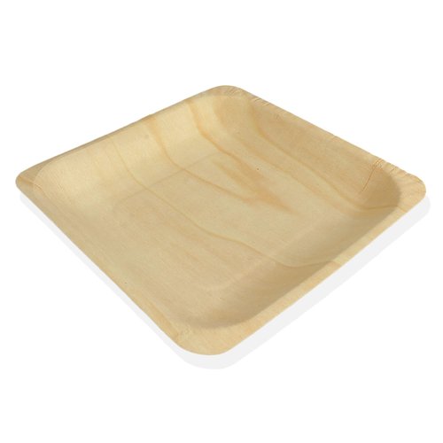 BambooMN Brand - 5.5" x 5.5" x 0.78" Disposable Wood Square Plates/Dishes, 25 Pieces