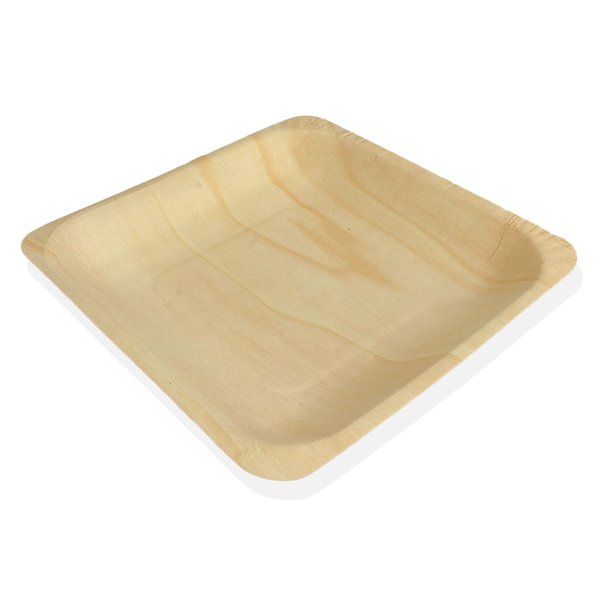 BambooMN Brand - 5.5" x 5.5" x 0.78" Disposable Wood Square Plates/Dishes, 25 Pieces