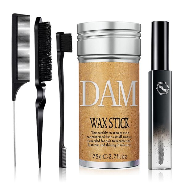 DAMUSI 5PCS Hair Stick Wax for Flyaways,Nourishing Hair Wax Stick for Kids Women,Non-Greasy Hair Slick Stick,Edge Control Cera Para Cabello,Easy to Apply Hair Styling Product Kit