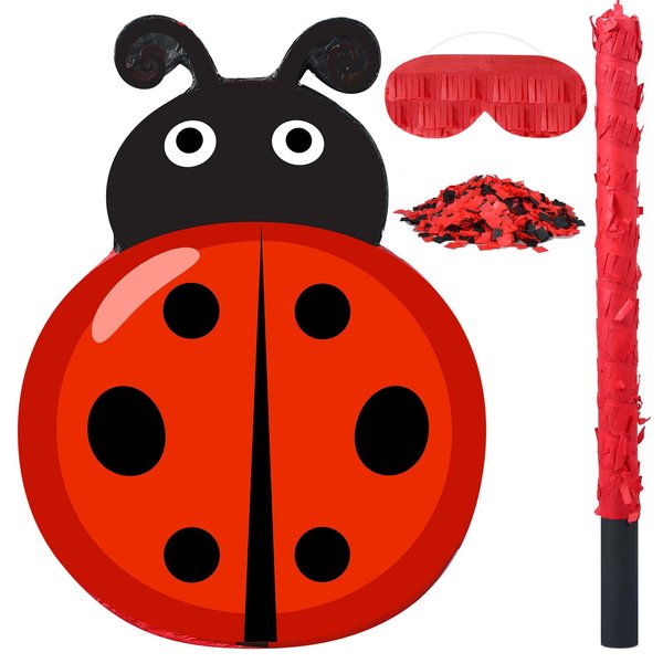 Pasimy Ladybug Pinata with Blindfold Bat Confetti Ladybug Party Decorations Ladybug Birthday Party Supplies Summer Parties Game Insect Party Pinata Carnival Decorations, 16 x 11.8 x 2.9 Inches