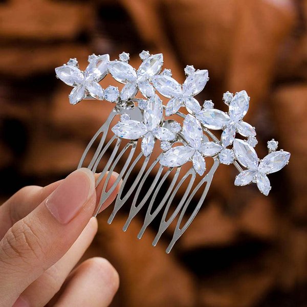 Foyte Crystal Bride Wedding Hair Comb Silver Rhinestone Bridal Headpieces Pearl Hair Pieces Bridesmaid Side Combs Hair Accessories for Women and Girls (butterfly rhinestone)