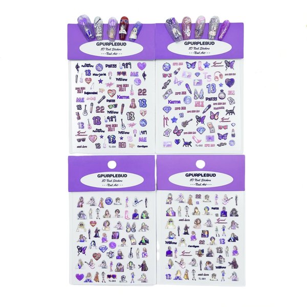 4 Pack Nail Art Stickers Music Inspired Merch Nail Decals DIY Fans Merchandise Gifts