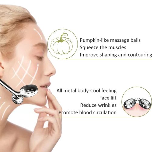 Yeamon Face Massager, Metal Face Roller Gua Sha Massage Tool for Face Neck Eye Body Skin Care, Facial Roller for Women