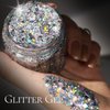 Teenitor Body Glitter, Silver Glitter, Body Glitter Gel, Hair Glitter, Face Glitter, Silver Glitter Gel for Face, Makeup, Hair, Eye Holographic Chunky Makeup Glitter