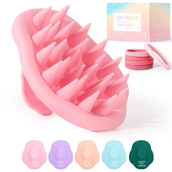URTHEONE Scalp Massager Shampoo Brush for Hair Growth,Soft Silicone Scalp Scrubber Shower Brush for Women Men Kids Stress Relax&Scalp Exfoliator,Scalp Scrubber for Dandruff Removal (Pink)
