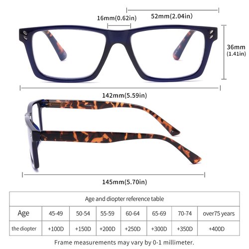 Yuluki 5 Pack Reading Glasses Blue Light Blocking for Men Women，Square Frame Computer Readers with Comfort Spring Hings,Anti Glare/Eyestrain 3.5