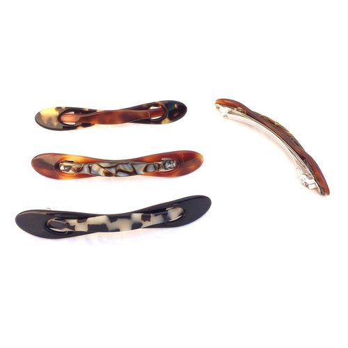 Wardani long Skinny Buckle Shape Acetate Barrette Clip, Hand Made in France (White Tokyo)
