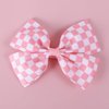 Racing Checkered Flag Hair Bow Clips 4'' Pink White Buffalo Plaid Printed Grosgrain Ribbon Pigtail Bowknot Barrettes Alligator Hairpins for Girls Women Race Fans Birthday Gift