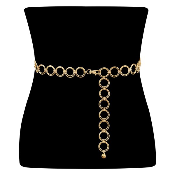 O Ring Metal Waist Chain Belt Women Girls Adjustable Body Link Belts Fashion for Jeans Dresses Gold XL