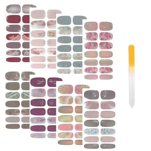 SIUSIO 112pcs 8 Sheets Full Nail Wraps Nail Polish Strips Stickers Gradient Glitter Stick on Gel Nail Polish Strips for Nail Art with 1PCS Crystal Glass Nail Files for Women Girls