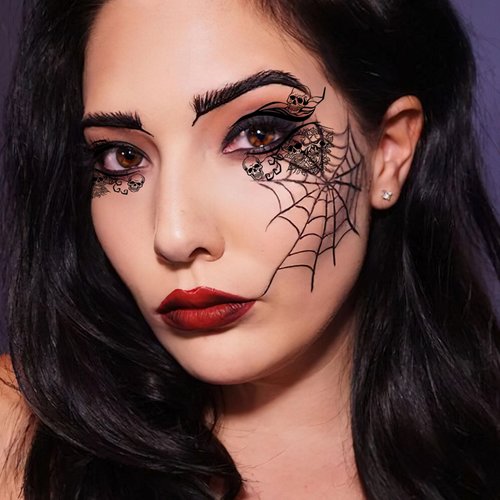 10 Pairs Halloween Eye Shadow Sense Eyeliner Decals with Spider Web Skull Bat Hat Black Cat Temporary Tattoo Stickers Face Eye for Women for Makeup Party Holiday