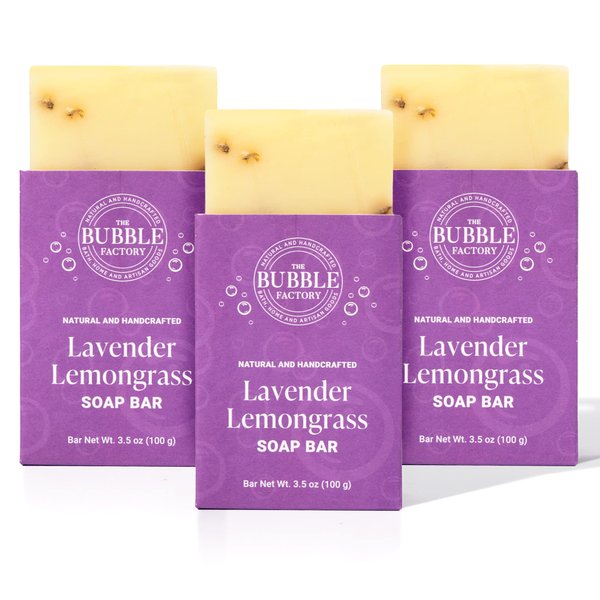 The Bubble Factory Lavender Lemongrass - Handmade in the USA, Palm Oil Free, All Natural Bar Soap, 3 Bars