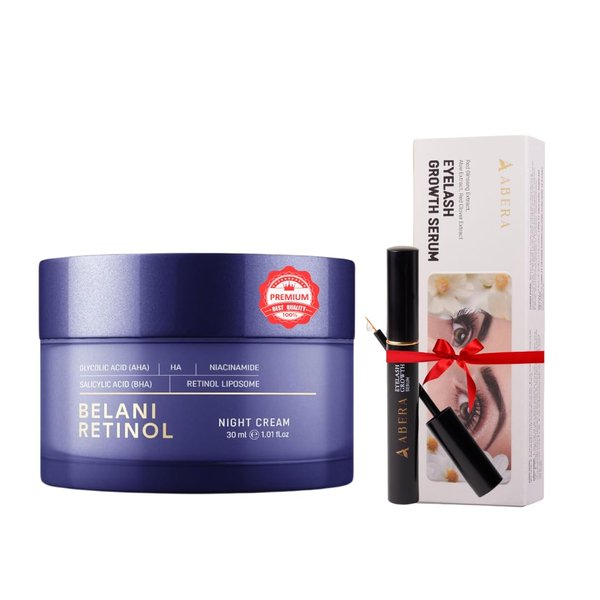 ABERA BELANI Retinol Night Cream For Women, Dark Spot Remover, Melasma Treatment, Reduce Fine Lines, Anti-Wrinkle, Anti-Aging Neck and Décolleté For Face (1 Box + Gift Eyelash Serum)