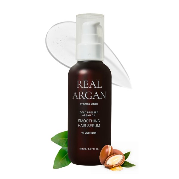 RATED GREEN REAL ARGAN Smoothing Hair Serum | Frizz Control Hair Serum Korean Hair Essence | Argan Oil Hair Serum for Dry Damaged Hair | Shiny Hair Serum Hair Softener (5.07 Fl. Oz)