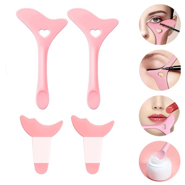 Eyeliner Stencils 4Pcs Reusable Silicone Eyeliner Aid Winged Eyeline Tip Multifunctional Eye Makeup Tool Kit Mascara Shield Eyelash Eyebrow Eyeshadow Lipstick Applicator Guide Tool（Pink）