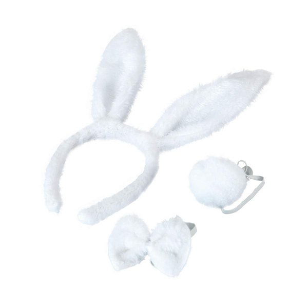 BinaryABC Easter Bunny Rabbit Costume Set,Ears Headband Bow Ties Tail Set,Halloween Costume Assesories(White)