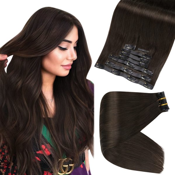 Full Shine Clip in Hair Extensions Dark Brown Clip in Hair Extensions Real Human Hair 16 Inch Pu Hair Extensions Clip in Human Hair 8Pcs Human Hair Clip in Extensions 120 Grams Natural Human Hair Extensions Straight