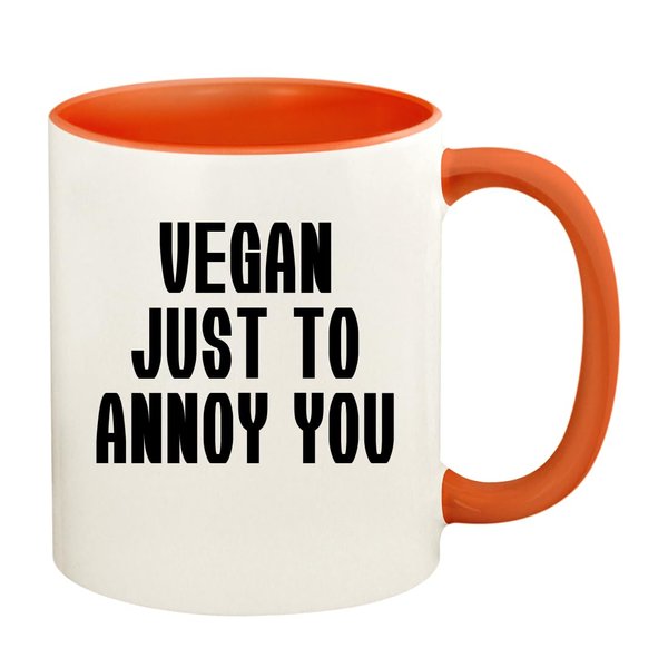 Knick Knack Gifts Vegan Just to Annoy You - 11oz Ceramic Colored Handle and Inside Coffee Mug Cup, Orange