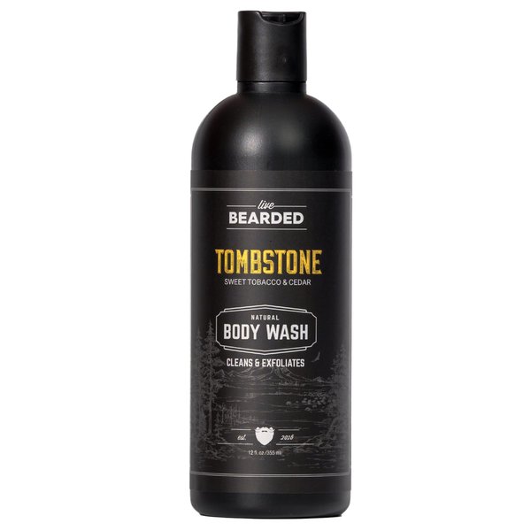 Live Bearded All-Natural Charcoal Body Wash for Men, Exfoliating Moisturizing Body Wash with Charcoal, Men’s Shower Gel - Sweet Tobacco, Cedar