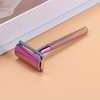 PINK REX Women's Double Edge Safety Razor Eco-Friendly Includes 10 Razor Blades (Rainbow Chrome)