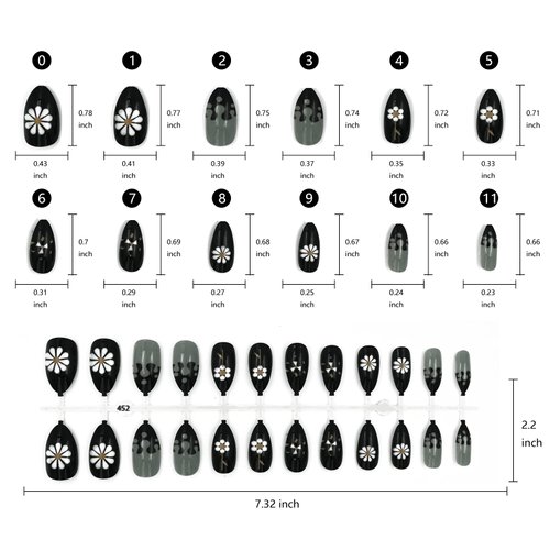 LoveOurHome 240pc Almond Press on Nails Flower Swirl Butterfly 10 Designs Medium Pointed Acrylic French Tips Full Cover Gel Fake Nails Reusable Artificial Fingernails for Women Girls Kids