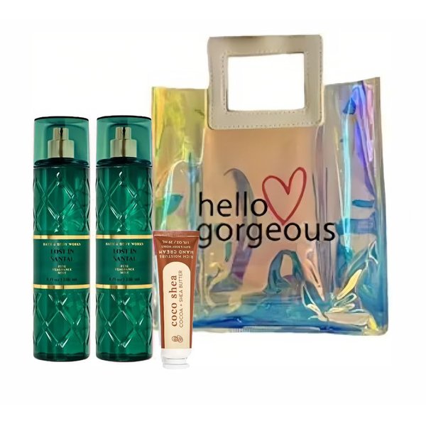Lost In Santal - White Barn - Bath /Body Works - Gift Set 3 Piece Bundle - with Gift Bag Hello Gorgeous