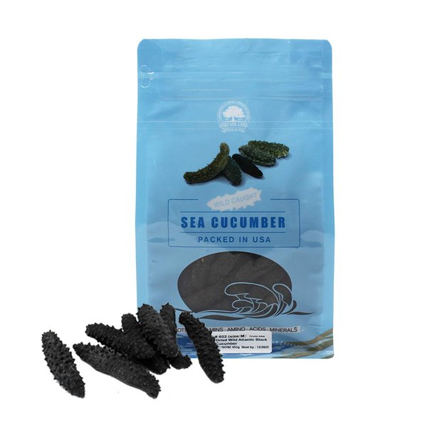 DOL Wild Caught,Sun Dried Atlantic Black Pin Sea Cucumber All Natural Nutritious,大西洋岩刺參 小黑刺海參 (Medium 8oz/bag)