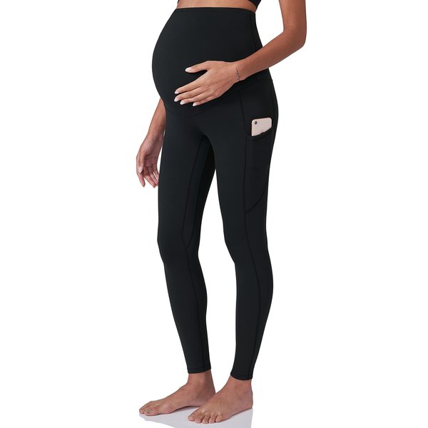 POSHDIVAH Women's Maternity Workout Leggings Over The Belly Pregnancy Yoga Pants with Pockets Soft Active Wear Work Pants Black Medium