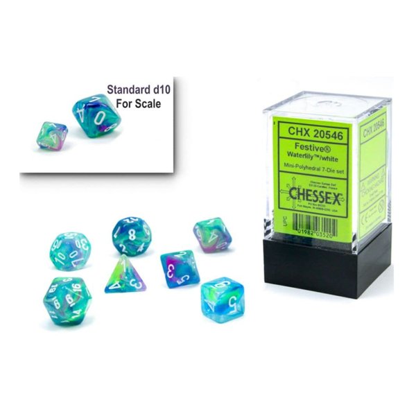 Chessex Dice Set – 10mm Festive Waterlily/White Polyhedral Dice Set – Dungeons and Dragons D&D DND TTRPG Dice – Includes 7 Dice - D4 D6 D8 D10 D12 D20 D%,CHX20546