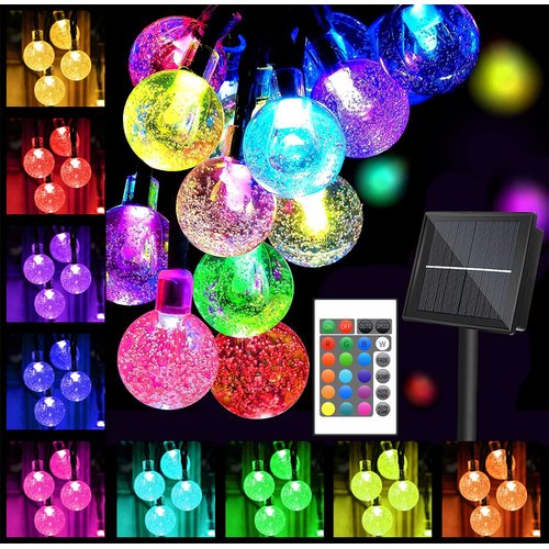 XEWEA Solar String Lights Outdoor 16 Colors 66 LED 39Ft Waterproof Outdoor String Lights with 20 Modes Remote Solar Powered Crystal Globe Lights for Garden Home Party Christmas Decorations