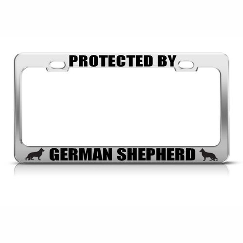 German Shepherd Dog Pets Metal License Plate Frame Tag Holder Auto Chrome