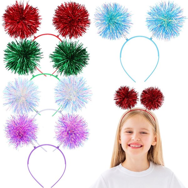 Beaupretty 5 Pieces Pompom Headbands Bopper Headband Tinsel Fashion Headband Birthday Party Headwear Christmas Party Costume Daily Decorations