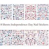 8 Sheets 4th of July Nail Art Stickers 3D Self-Adhesive Independence Day Nail Decals USA Flag Patriotic Nail Stickers Stars Stripes Eagle Nail Design Memorial Day Nail Supplies for Women Nail Decor