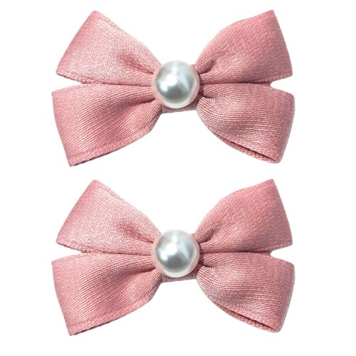 Beleki 2PCS Grosgrain Hair Bow Clips with Pearl 2.4" Handmade Pearl Hair Bows Clips Alligator Clips Hair Accessories for Girls Kids Toddlers, Pink