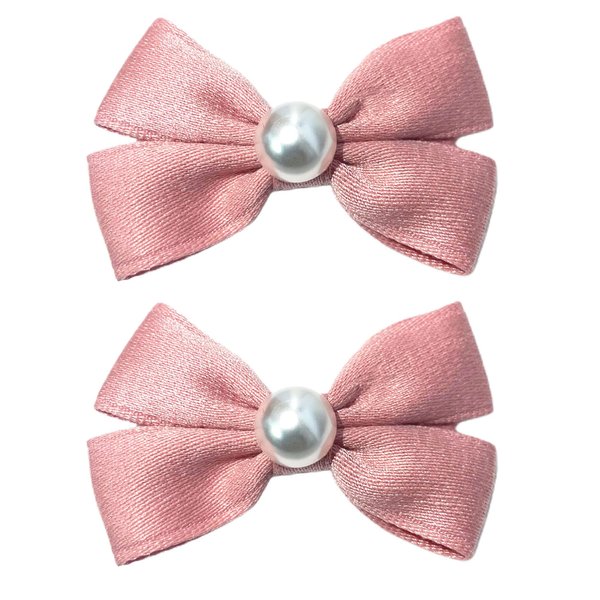 Beleki 2PCS Grosgrain Hair Bow Clips with Pearl 2.4" Handmade Pearl Hair Bows Clips Alligator Clips Hair Accessories for Girls Kids Toddlers, Pink