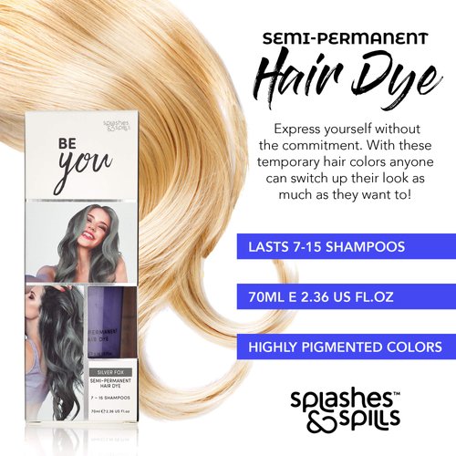 Semi-Permanent Silver Fox Hair Dye - Vibrant 2.36 Oz. Tubes Temporary Hair Color - Ammonia and Peroxide Free -Vegan and 100% Cruelty-Free Toner - Lasts for 7-15 Shampoos - by Splashes and Spills
