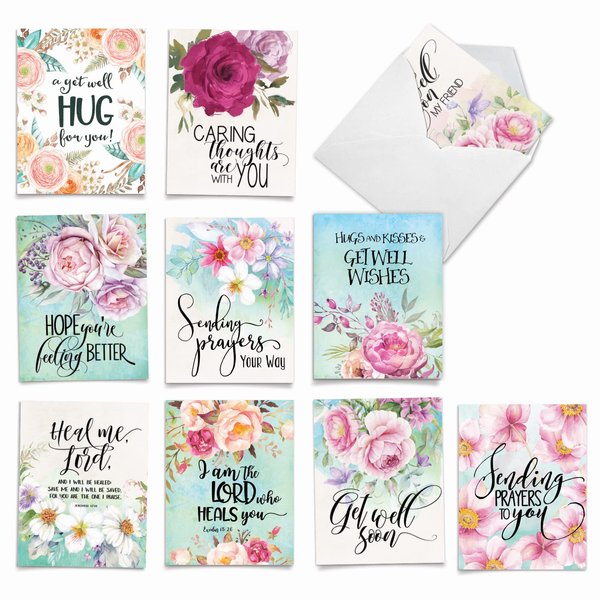 The Best Card Company - 10 Flower Get Well Soon Cards (4 x 5.12 Inch) - Floral Feel Better Assortment - Get Well Florals M4214GWG-B1x10