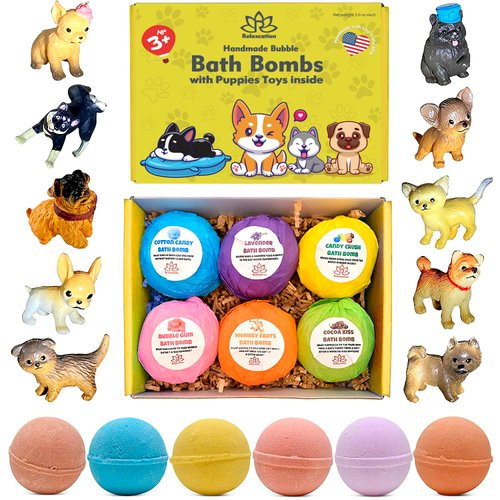 Organic Bath Bombs For Kids with Surprise Inside LITTLE PUPPIES TOYS – Natural and Safe Bubble Bombs with Essential Oils - Bath Bombs Toys Inside – Great Gift Set for Boys and Girls Handmade in USA