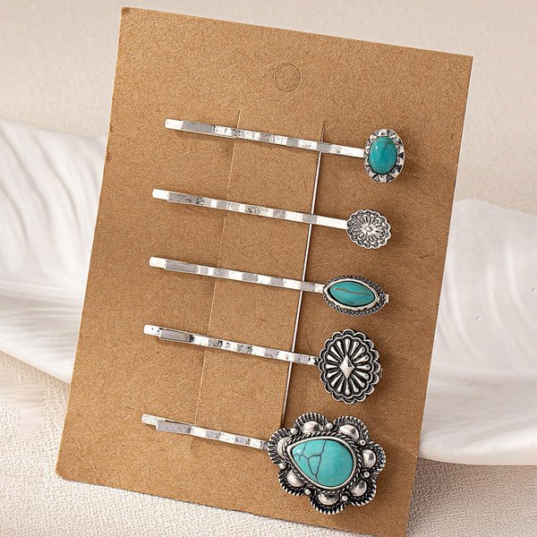 KOVOLITU Women's Western Turquoise Hair Clips Set of 5 Decorative Bobby Pins Boho Hair Barrettes