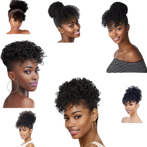 100% Human Hair Bangs Afro Curly Fringe Hair Bangs Short Kinky Curly Hairpieces for Black Women Clip in on Hair Extensions (Natural Black)