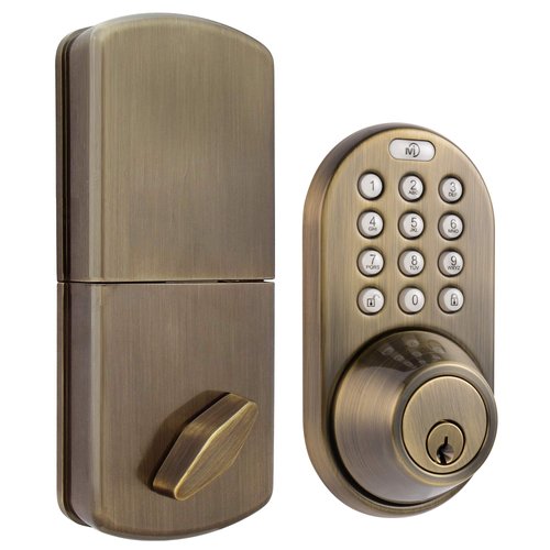 MiLocks DF-02AQ Electronic Keyless Entry Touchpad Deadbolt Door Lock, Antique Brass