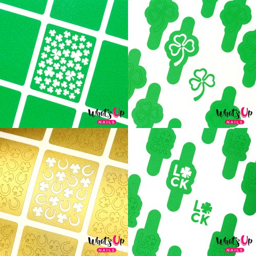 Whats Up Nails - Saint Patrick's Day Nail Vinyl Stencils 4pcs (Clover Field, Shamrock, Saint Patrick's, Luck Nail Stencils) for Saint Patrick's Day Nail Art Design