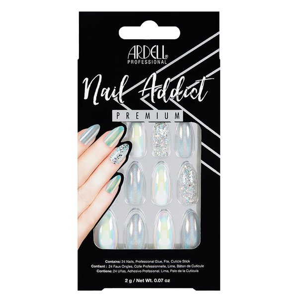 Ardell Nail Addict Premium Artificial Nail Set, Holographic Glitter, 24-Pc, Medium, Almond-Shape, DIY Press-On Nails, Quick and Easy to Apply, with Glue, Cuticle Stick and Nail Filev