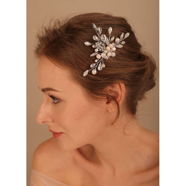 Denifery Bride Wedding Hair Comb Crystal Hair Piece Silver Pearl Headpiece Bridal Hair Accessories for Women and Girls