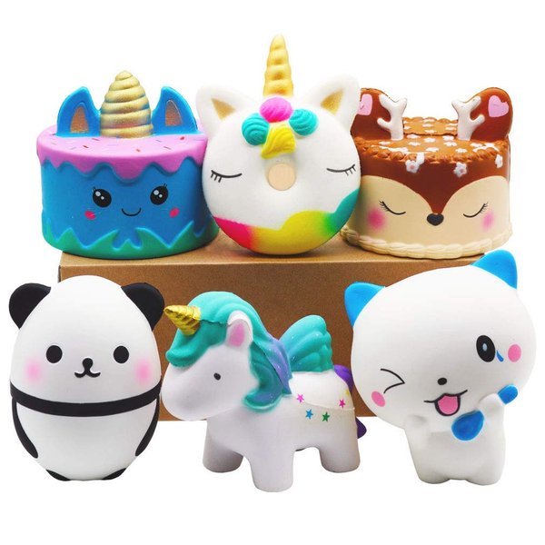 YOAUSHY 6 Pcs Squishies Toy Jumbo Slow Rising Horse,Cake, Donut,Panda,Spoon Cat Set for Kids Party Favors Stress Relief Toys