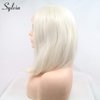 Sylvia Platinum Blonde Bob Hairstyle Synthetic Lace Front Wigs Middle Parting 60# Short Straight Heat Resistant Fiber Hair…