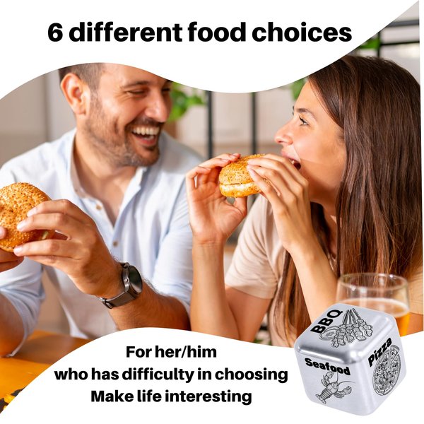 Allpeak Stocking Stuffers for Women and Men Santa Swap Gift Exchange Dice Steel Food Decision Dice Valentine's Gifts for Boyfriend Husband Dinner Decision Dice for Couples