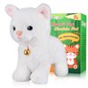 HCdoujoy White Plush Robot Cat Stuffed Animal Interactive Cat Robot Toy, Robotic Cat Barking Meow Kitten Touch Control, Animated Kitty Cat Pet, Robot Kitty Toy for Baby Birthday H:12"